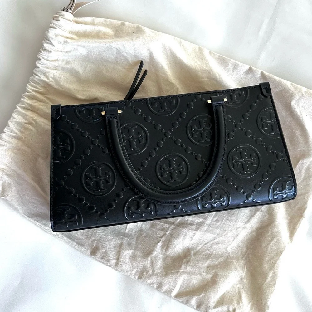 Tory Burch Black Embossed Leather Crossbody Satchel